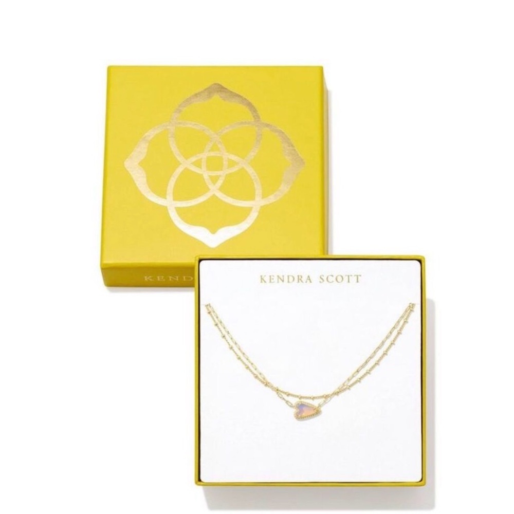 Kendra Scott Aria Inline multi Strand Gold Necklace with Iridescent Pendant